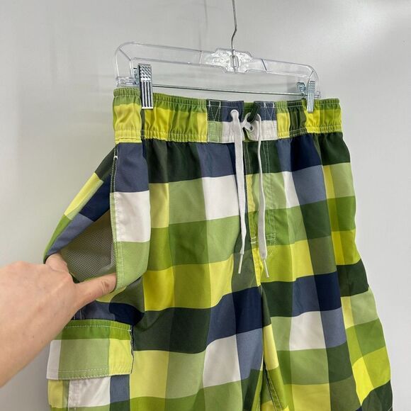 MOSSIMO Men's Green Yellow Plaid Mesh Lined Swim Trunks Shorts Size Large - Picture 3 of 4